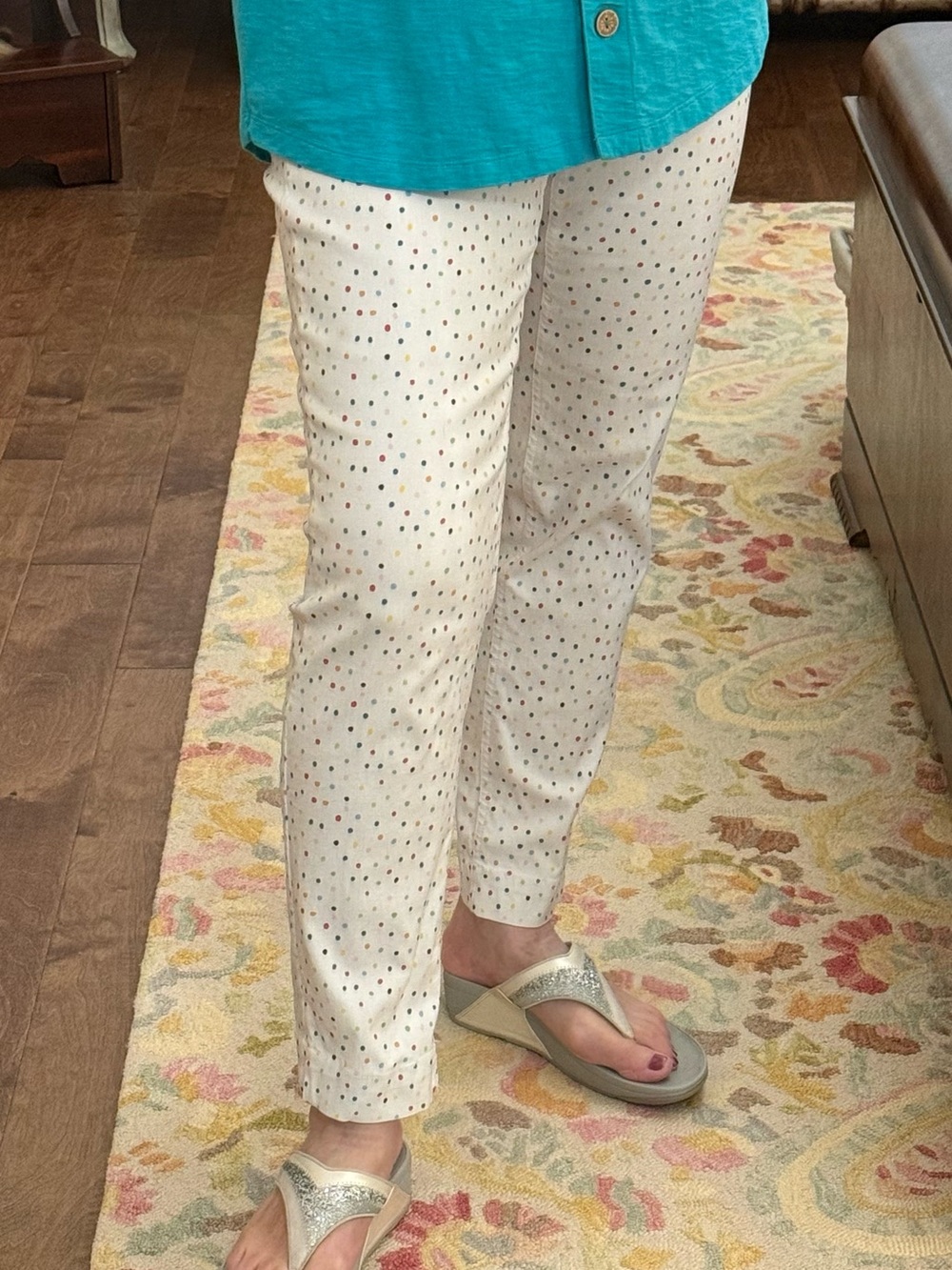 Multiples White Ankle pants with Multicolor Polka Dots